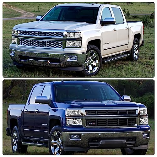ADCARLIGHTS Headlight Assembly for 2014 2015 Chevy Silverado 1500 Chrome Housing with Clear Reflector Left and Right Pair（W/O Bulbs）