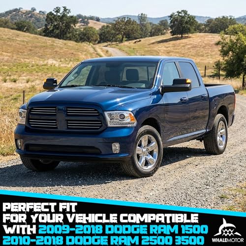 Smoked Power Heated Tow Mirrors Compatible with 2009-2018 Dodge Ram 1500, 2010-2018 2500 3500, 2019-2024 Ram 1500 Classic Flip Up Extended Trailer Towing Side Mirrors with Puddle Light, Black Housing