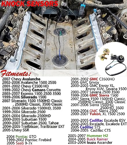 Knock Sensor Wiring Harness for Chevy Suburban Silverado Avalanche Tahoe GMC Sierra Yukon Cadillac & More GM Vehicles, Replace# 12601822, 917-033 CHENHO (2, Knock Sensors & Harness)