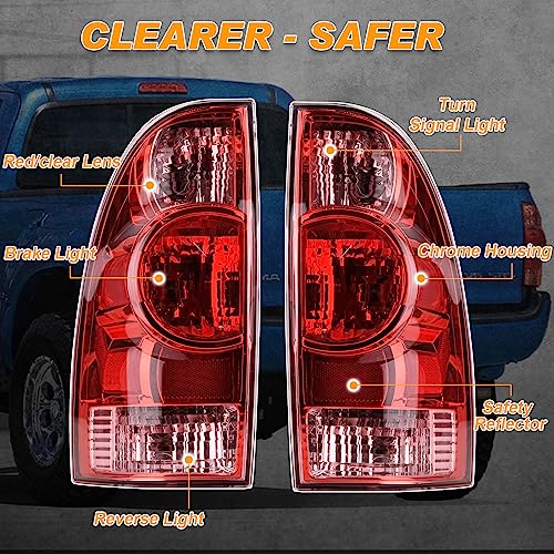 Nakuuly Tail Lights Compatible With 2005-2015 Toyota Tacoma (Halogen Red)