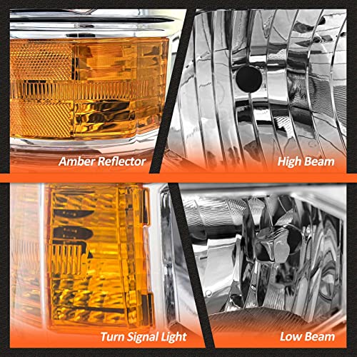 AXLAHA for 2014-2015 Chevy Silverado 1500 Pickup Headlights Assembly Halogen Factory OE Style Chrome Housing Replacement Driver and Passenger Side Pair