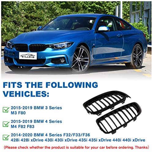 BILLDIO 4 Series F32 Front Kidney Grille ABS Single Slats Gloss Black 2Pcs