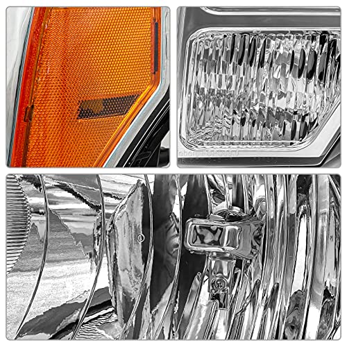 ADCARLIGHTS 2009 2010 2011 2012 2013 2014 Ford F150 Pickup Headlight Assembly for 09-14 Ford F150 Clear Lens Chrome Housing with Amber Reflector Headlamp Replacement Left and Right Pair（W/O Bulbs）