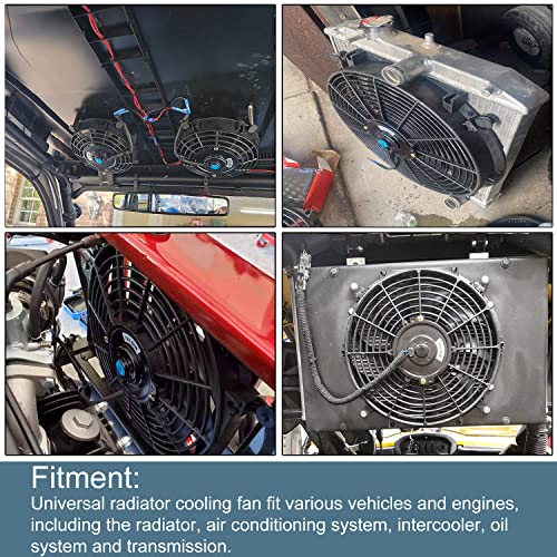 10" inch Slim Fan Push Pull Electric Radiator Cooling Fans 12V Mount Kit Unversal Black