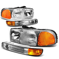 DNA MOTORING HL-OEM-SIE99-4P-CH-AM Chrome Amber Headlights Compatible with 99-07 Sierra Yukon